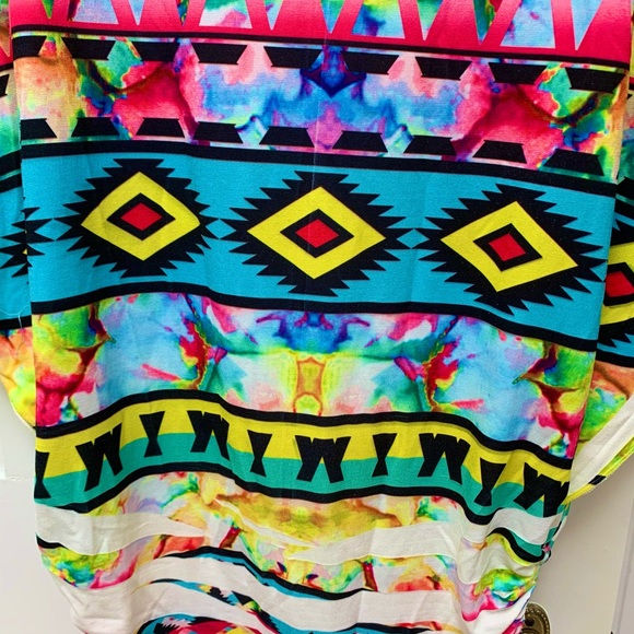 Colorful Tribal Aztec Poncho NWOT - Picture 2 of 3